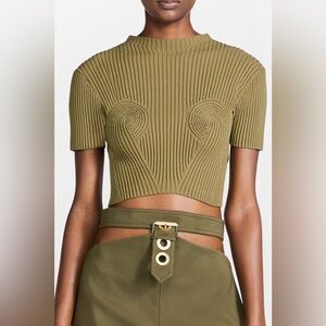 Dion Lee Spiral Rib Tee in Olive Green